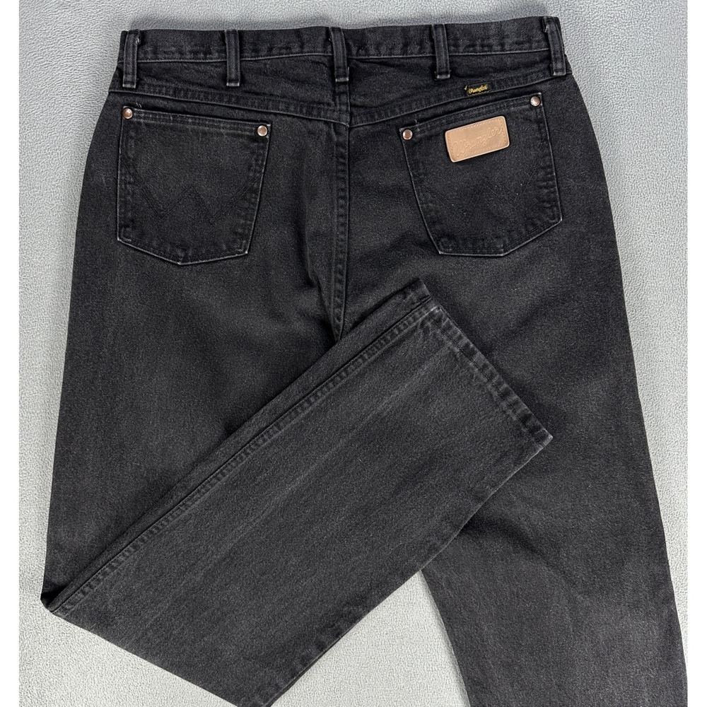 Wrangler Jeans Mens 37x34 Black Faded Cowboy Cut Original Western Denim 13MWZ